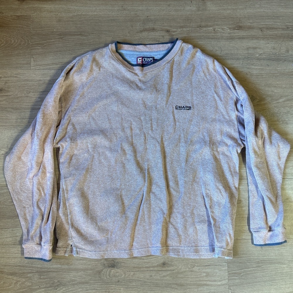 Vintage Chaps Ralph Lauren Mens Large Tan Cotton Linen Knit Long Sleeve Shirt